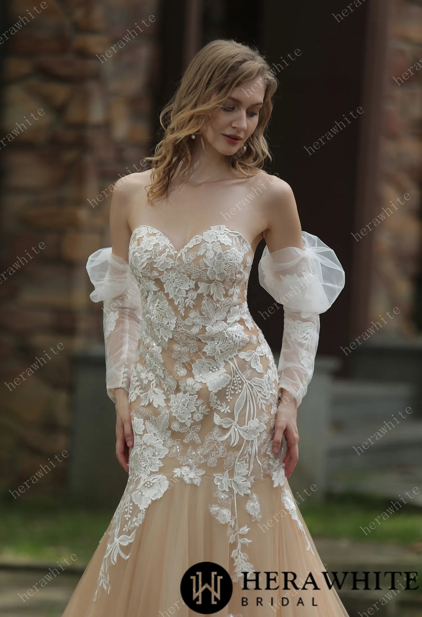 Glamour Sweetheart Neckline Detachable Sleeves Wedding Dress