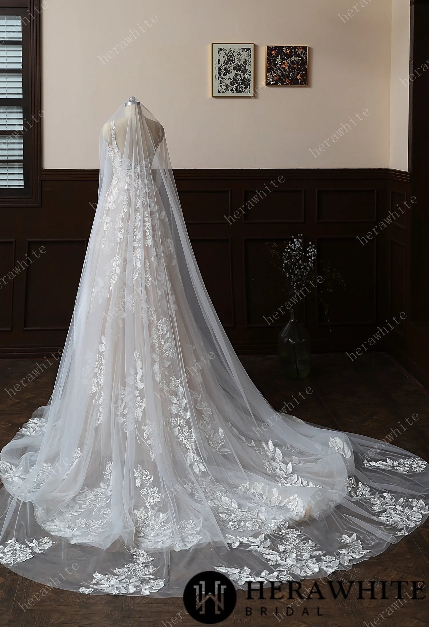 Floral And Dreamy Cathedral-Length Bridal Veil