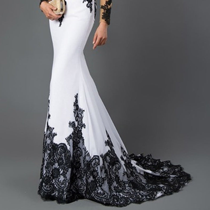 Embroidered Lace Fishtail Formal Gown