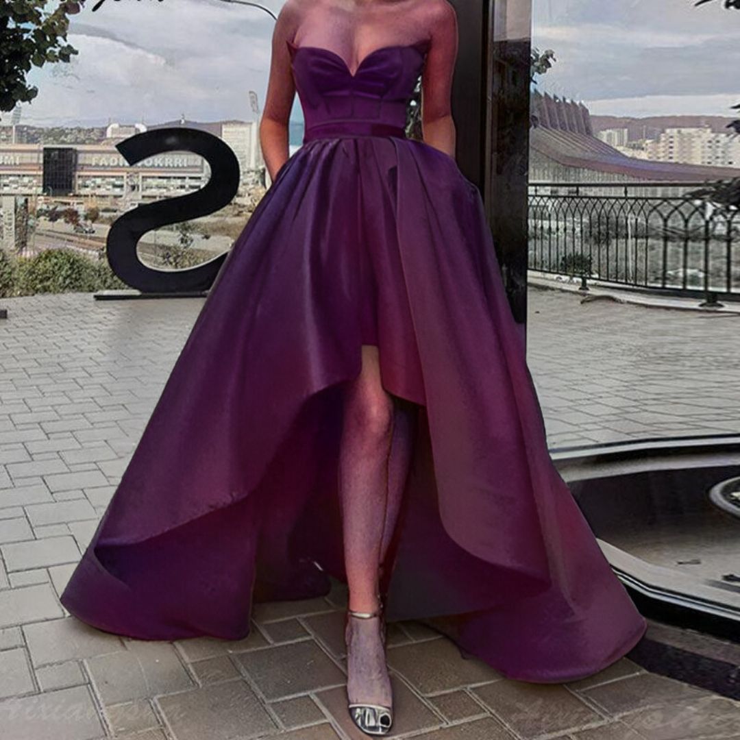 Bridesmaid Satin Dress with high-Low Shirt.