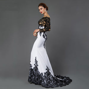 Embroidered Lace Fishtail Formal Gown