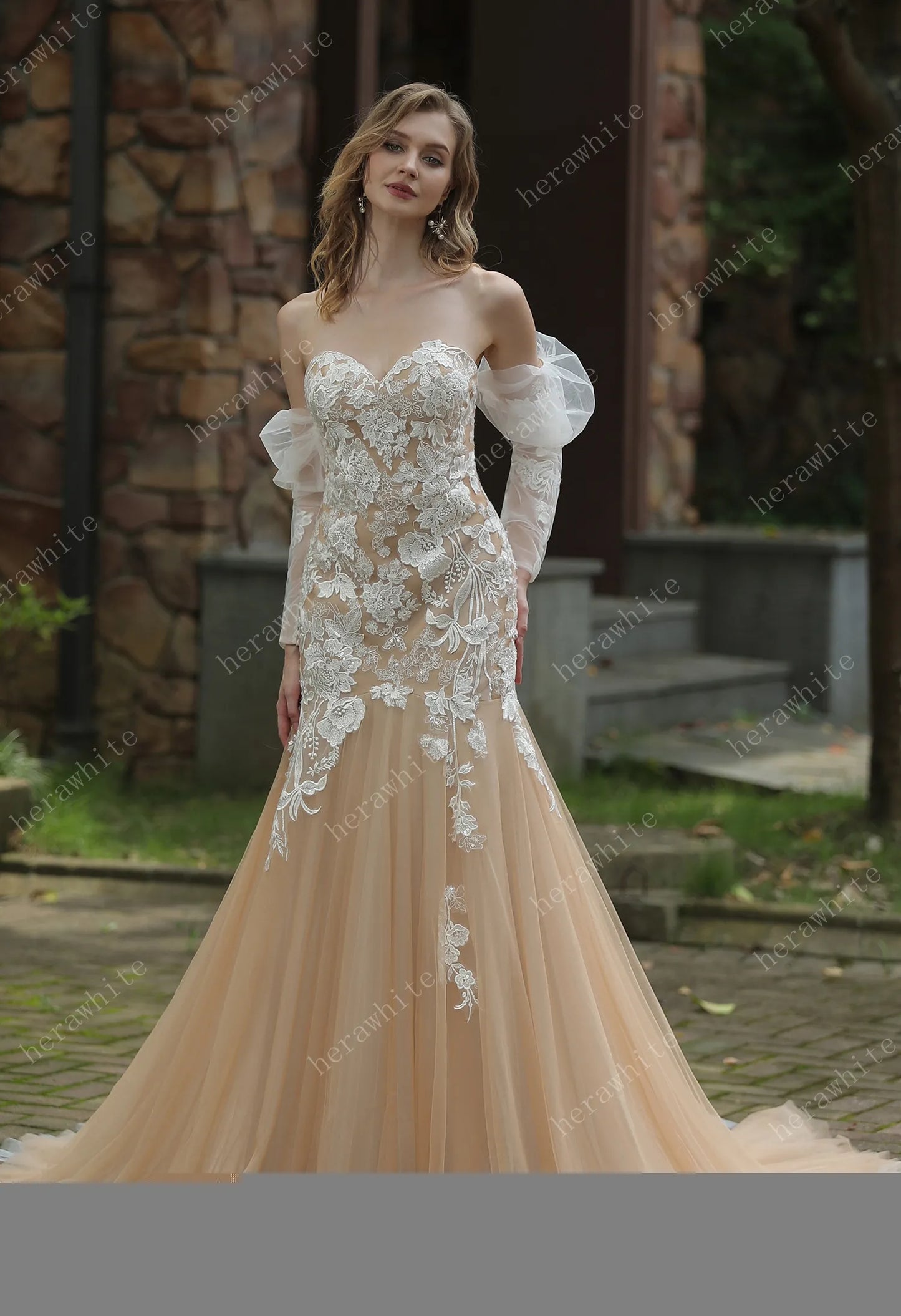 Glamour Sweetheart Neckline Detachable Sleeves Wedding Dress