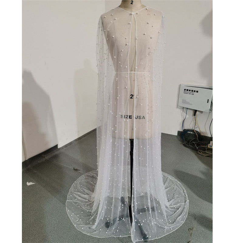 Women's Pearl Long Wedding Tulle Shawl