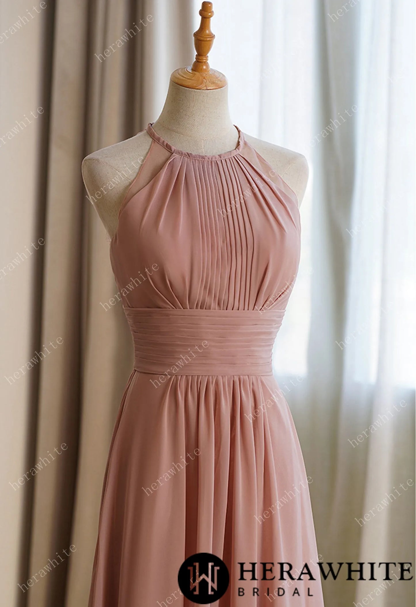 Long Eyelet A Line Ruched Chiffon Bridesmaid Dresses