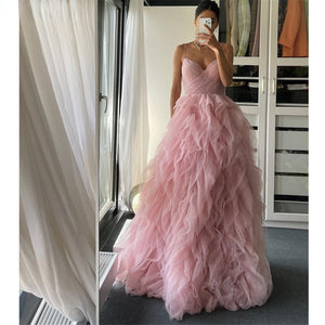Spaghetti-strap Flowing Mesh Long Evening Gown