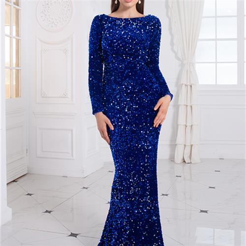 Women Royal Stretch Sequin Evening Gown