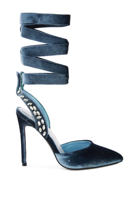 Wallis Burgundy Velvet Diamante Stud Tie Up Sandals