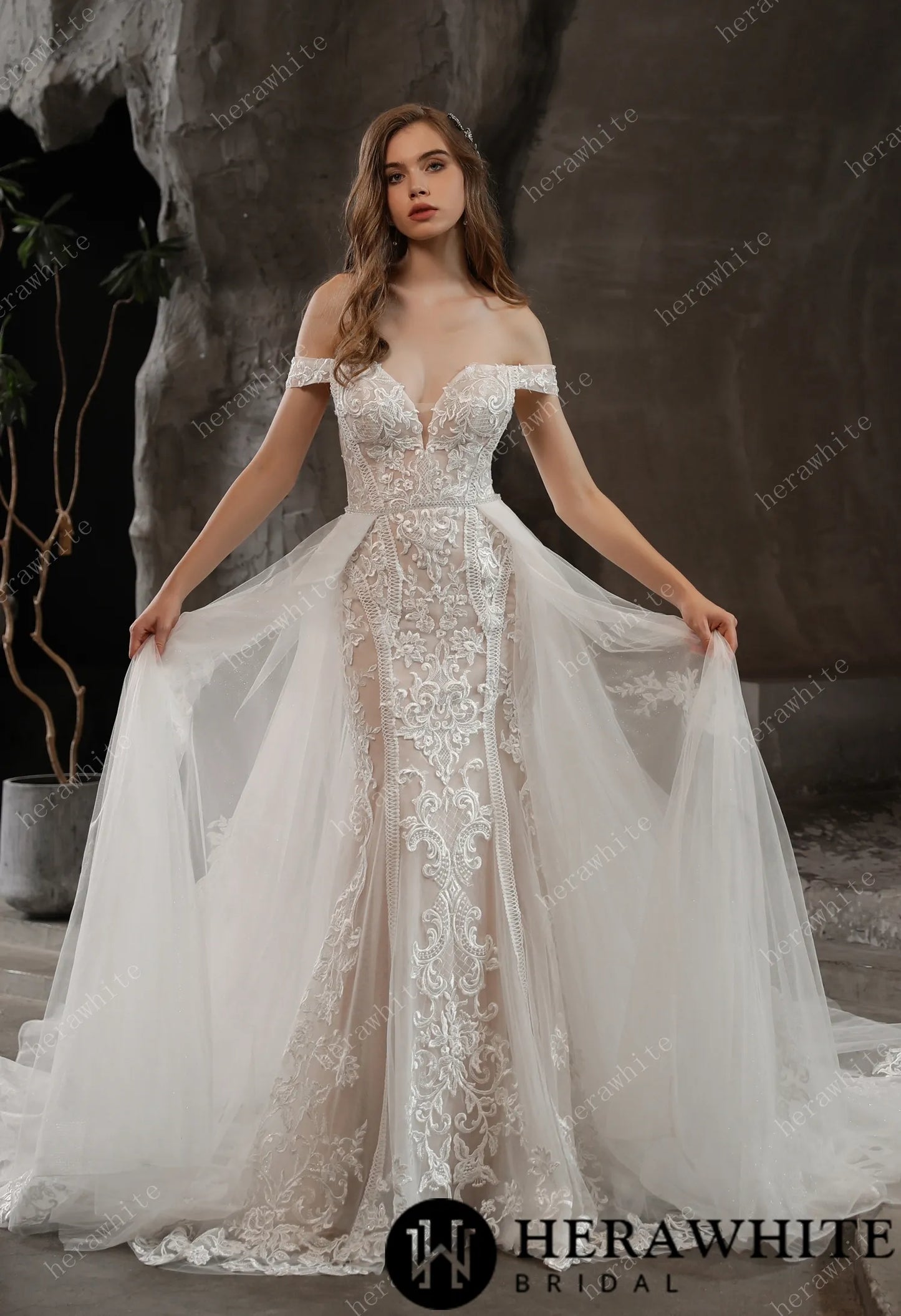 Gorgeous Lace Fit and Flare Bridal Gown with Detachable Train
