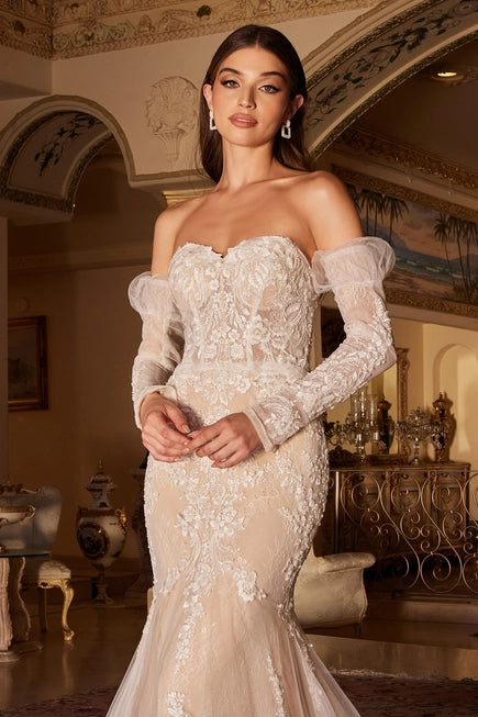 The Marlowe Lace Mermaid Bridal Gown with Removable Sleeves