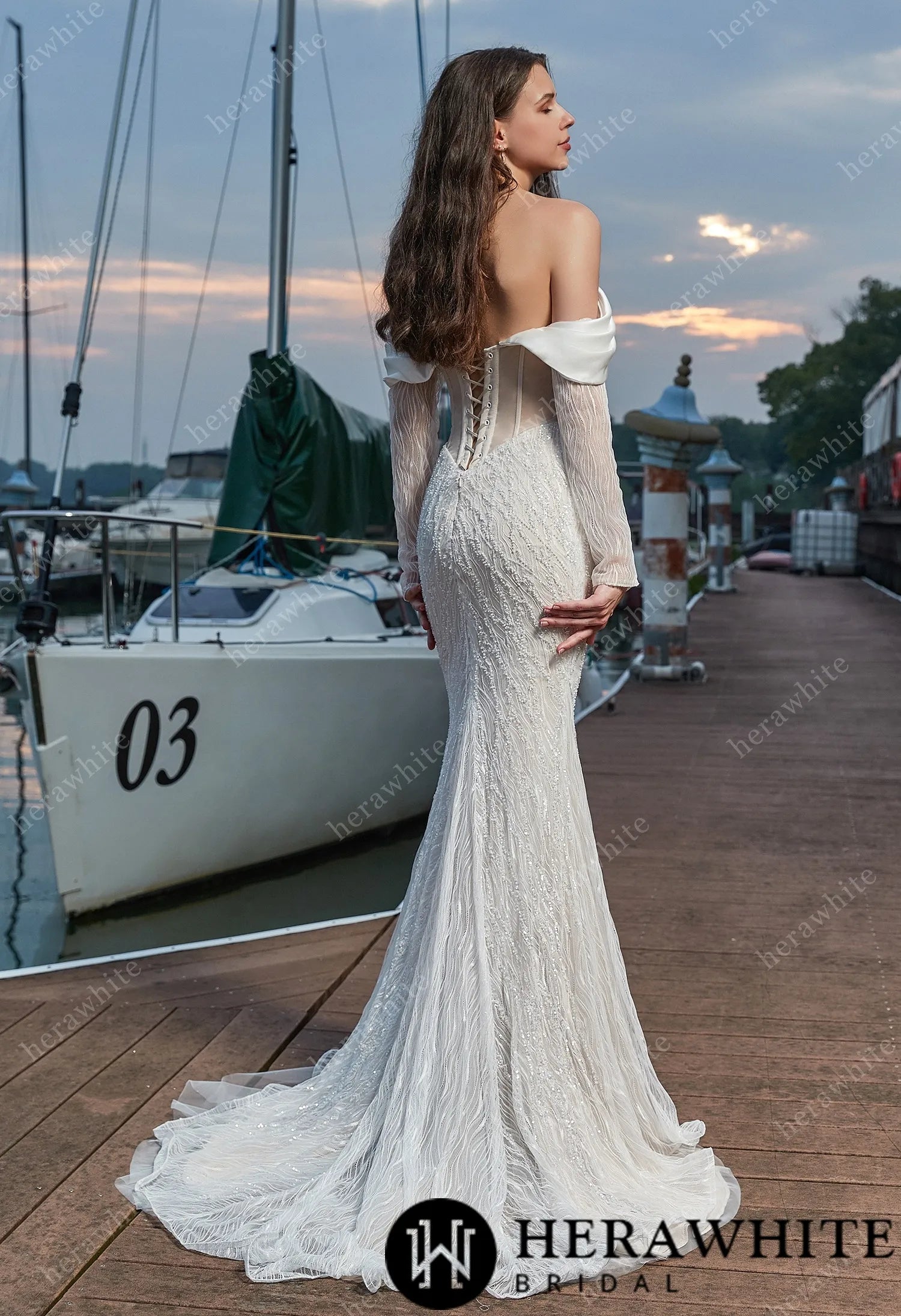 Back view-Sensual fit-and-flare wedding dress  