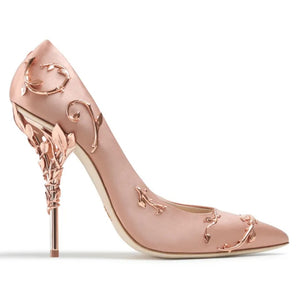 Elegant Silk and Leaves Formal Pumps