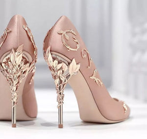 Elegant Silk and Leaves Formal Pumps