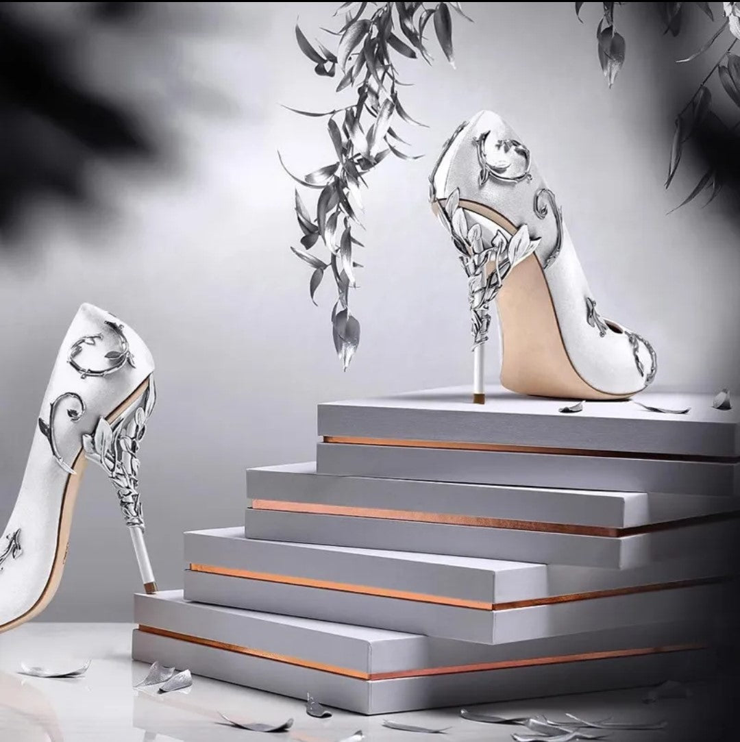 Elegant Silk and Leaves Formal Pumps