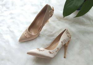 Elegant Silk and Leaves Formal Pumps