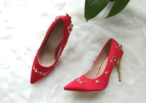 Elegant Silk and Leaves Formal Pumps