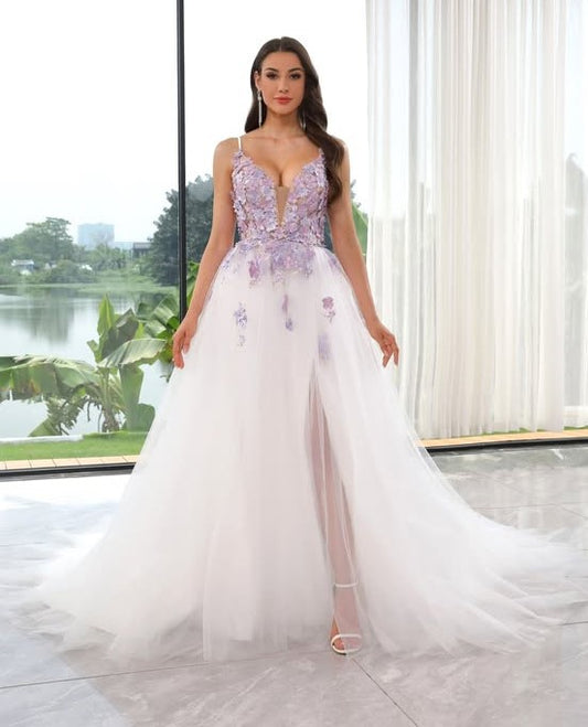 Lilac and Purple 3D Flower Lace Gown