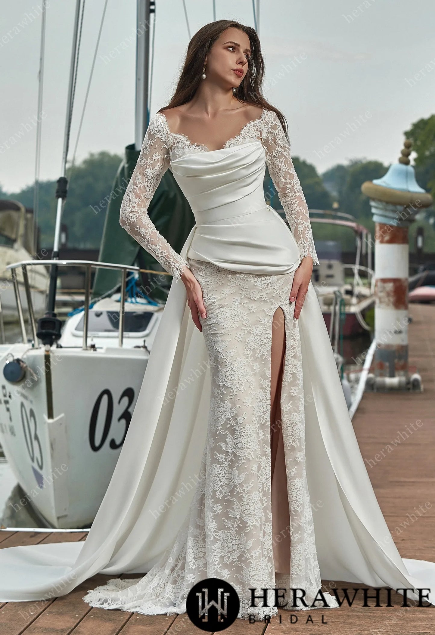 Moonlight Satin Cover and Lace Sheath Wedding Gown