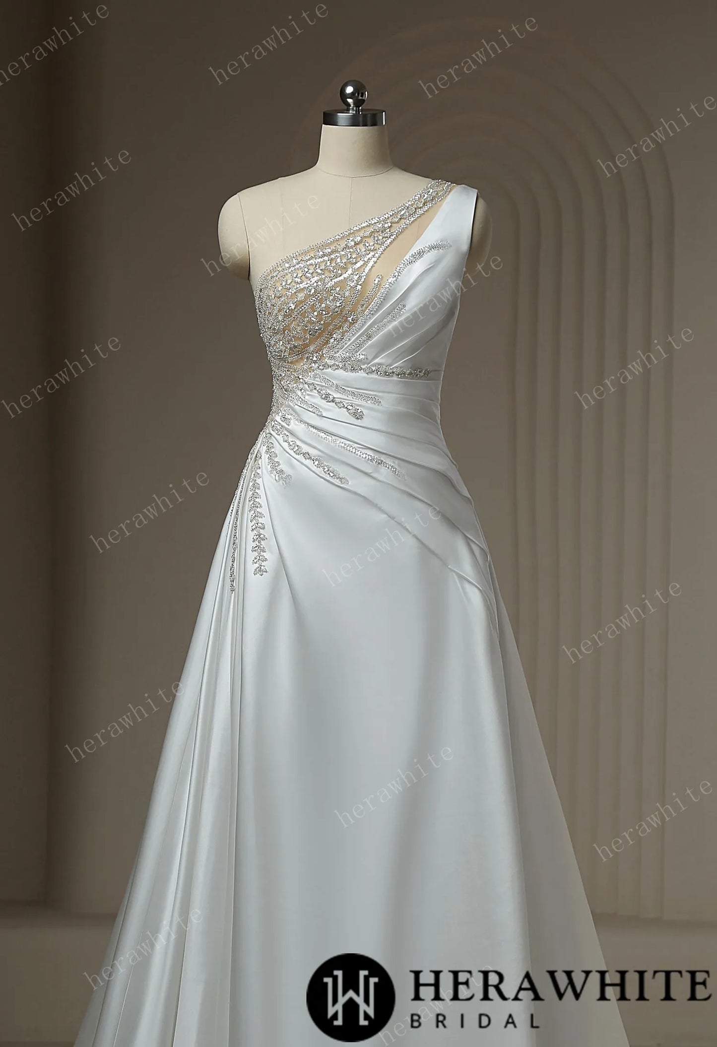 Rhinestone Draped Illusion Back Wedding Dress By HeraWhite