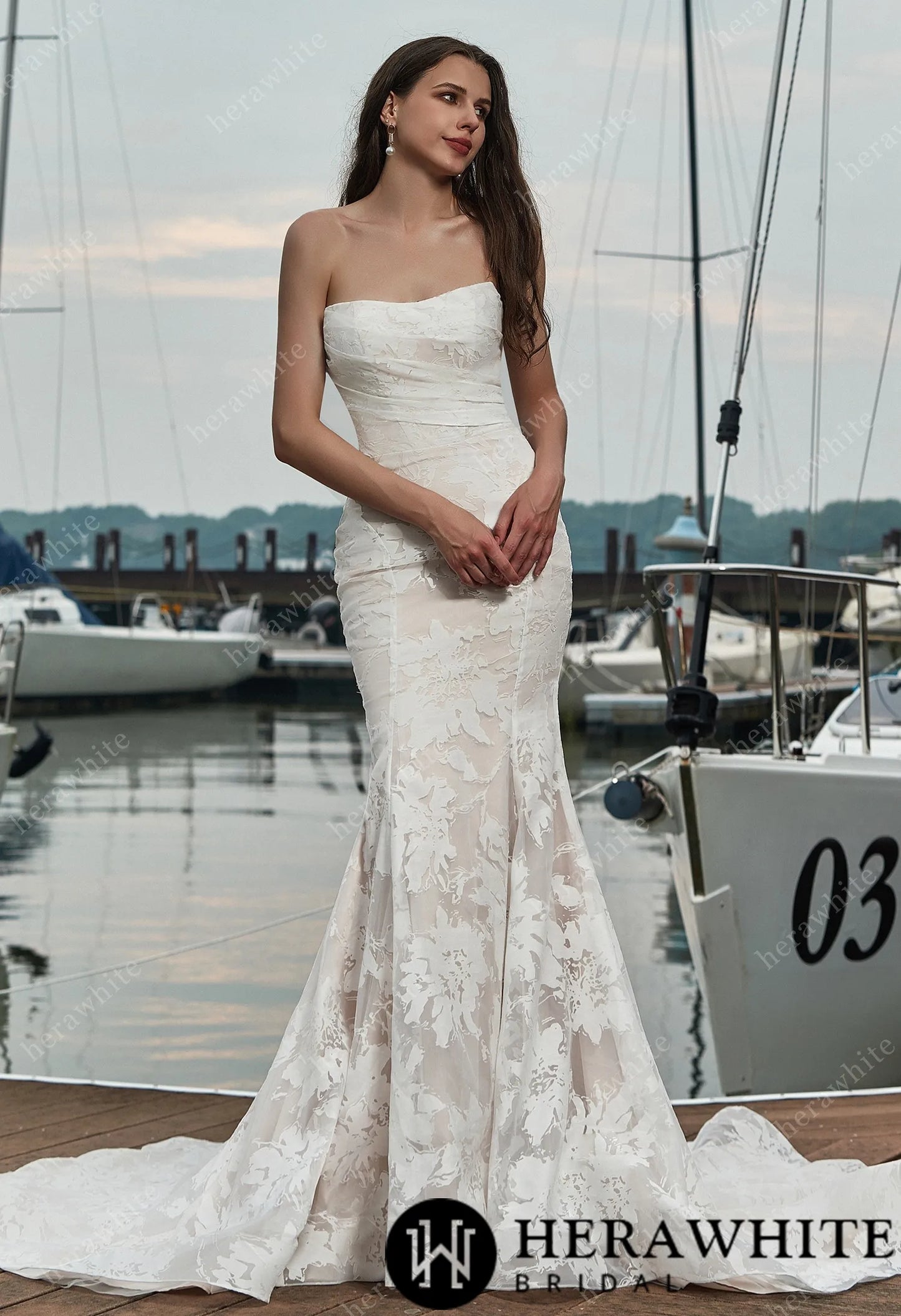 Strapless Mermaid Organza Wedding Dress with Detachable Shawl