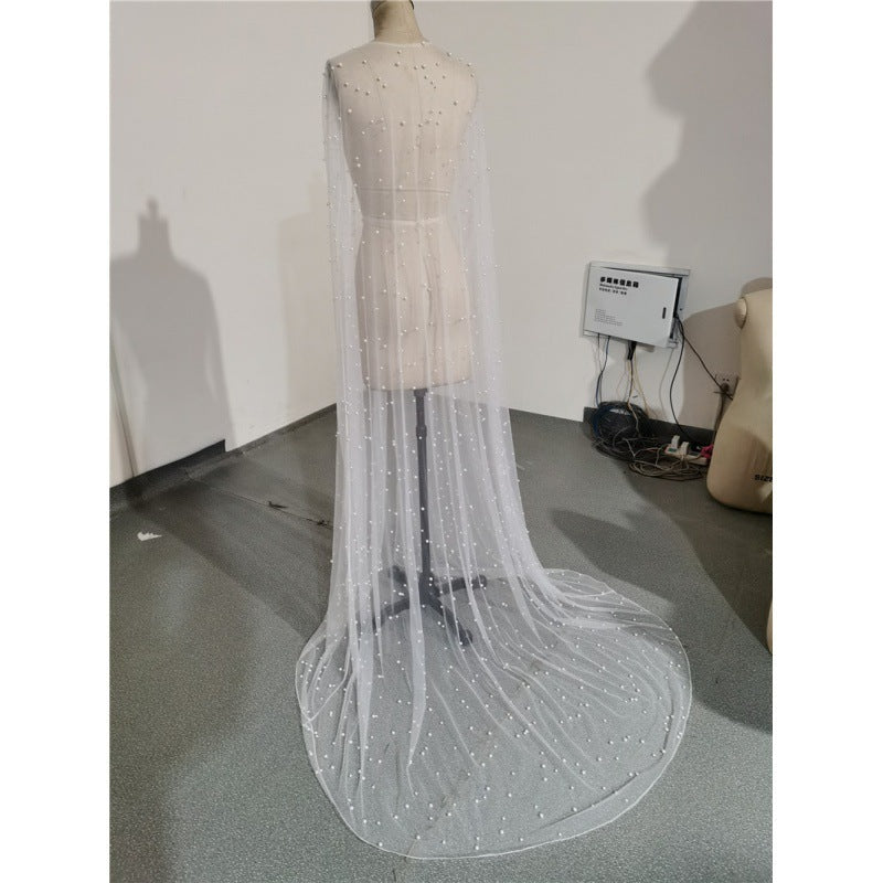 Women's Pearl Long Wedding Tulle Shawl