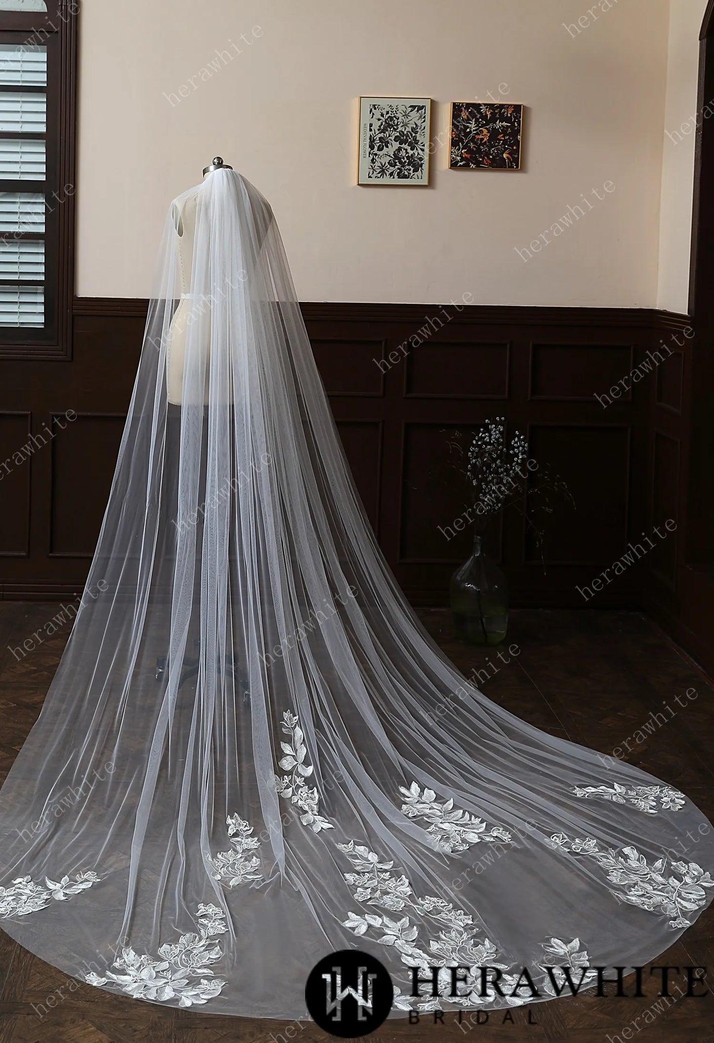 Floral And Dreamy Cathedral-Length Bridal Veil