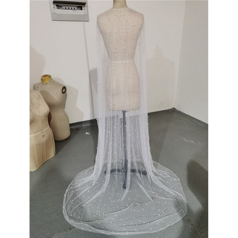 Women's Pearl Long Wedding Tulle Shawl