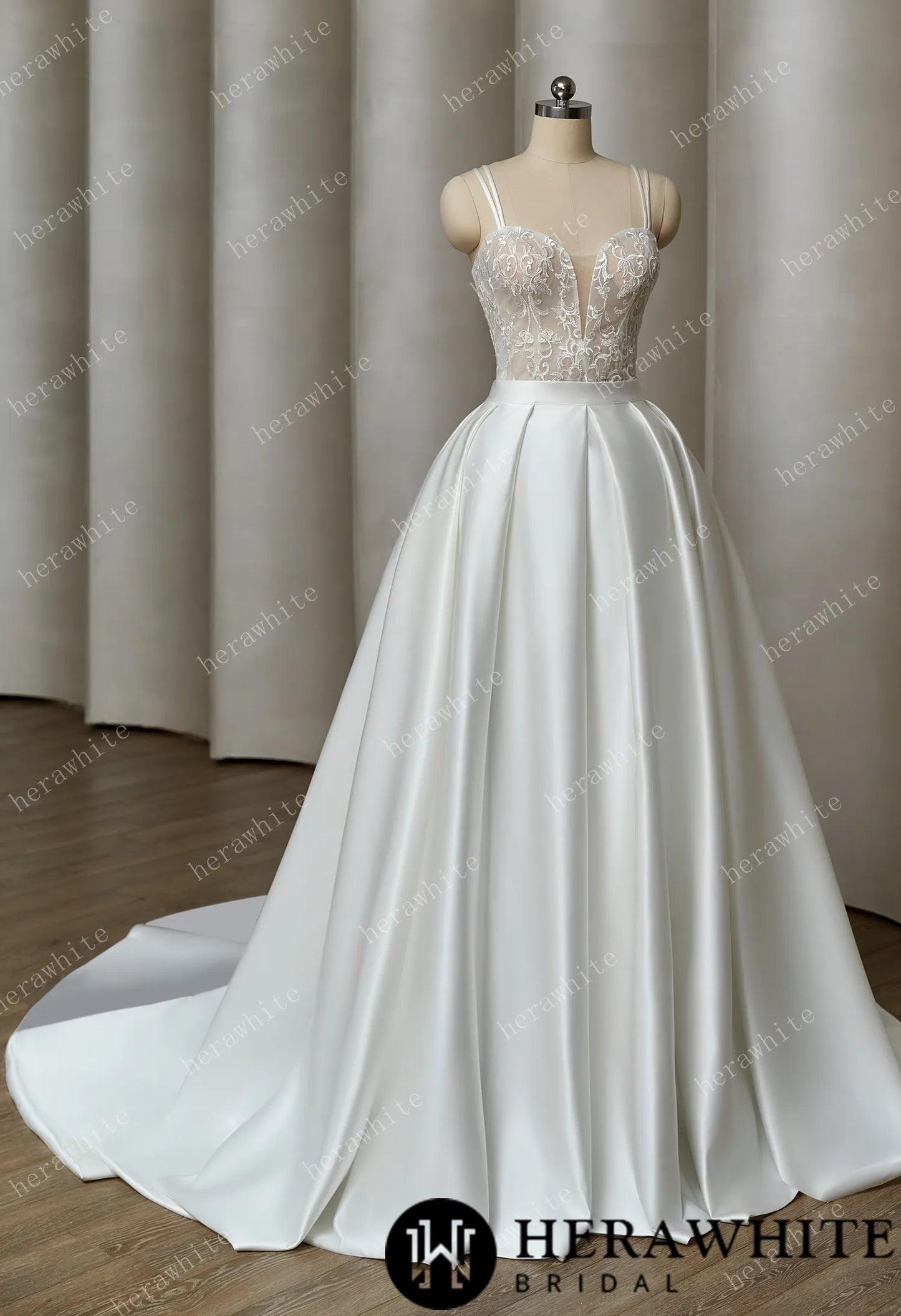 Unique Satin Ballgown With Sheer Embroidered Mini Skirted