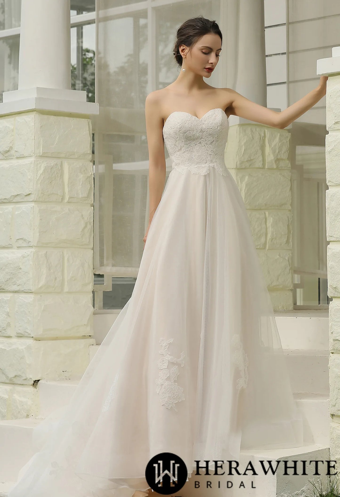 Classic A-Line Strapless Detachable Bishop Sleeves Wedding Dress