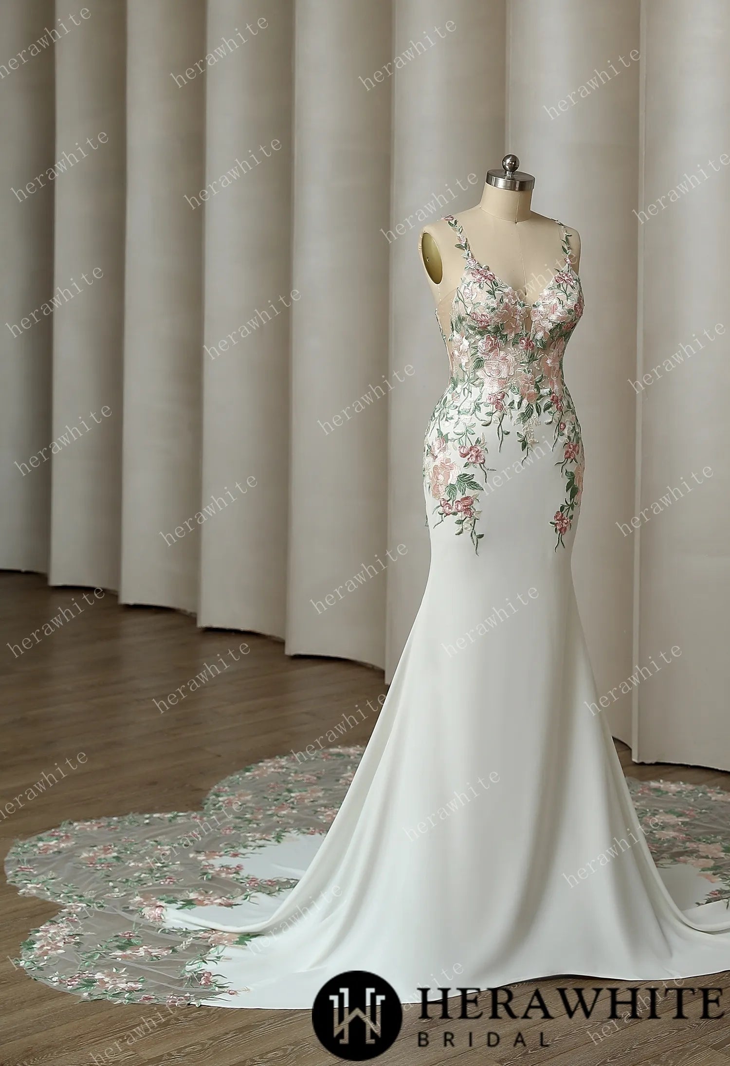 Spectacular Frosted Embroidery With Petal Train Wedding Dress