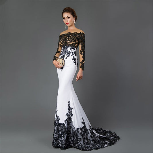 Embroidered Lace Fishtail Formal Gown