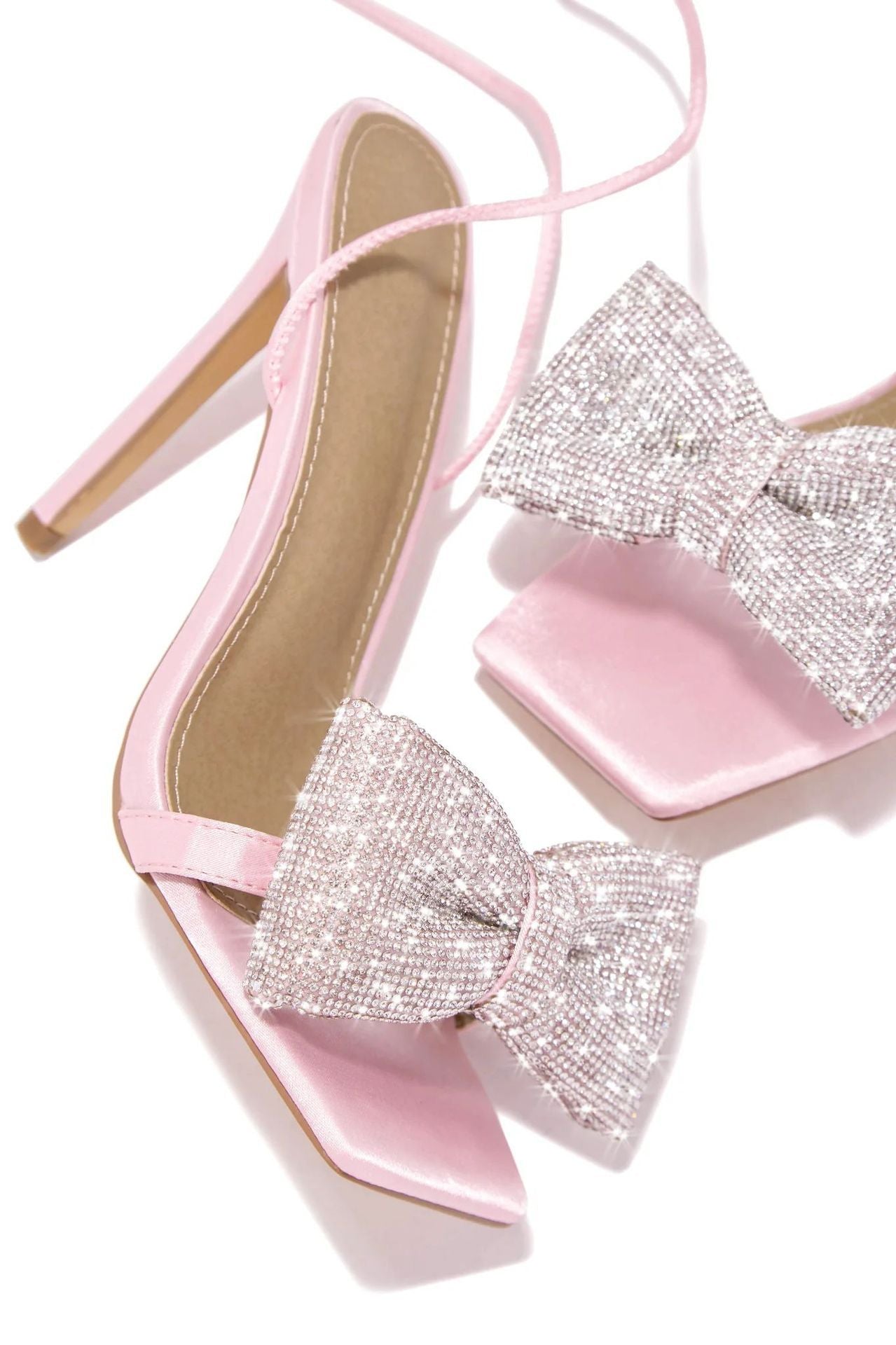 Fashion Rhinestone Bow Cross Strap High Heel Sandals