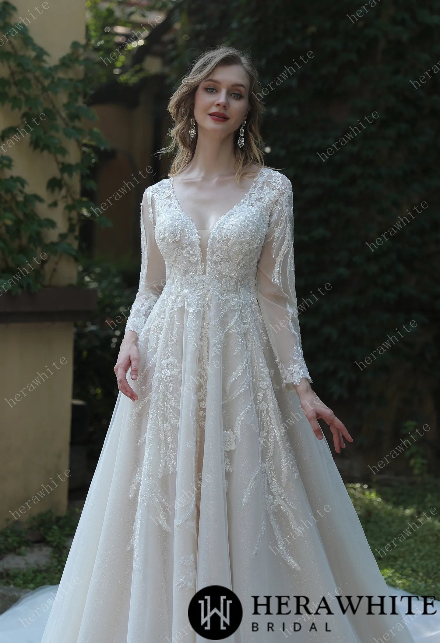 A Timeless Lace A-Line Gown With Plunging V-Neck