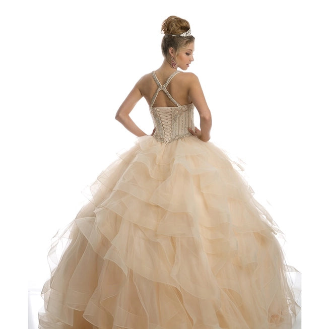 Sweetheart High Neckline and A Ruffled Tulle Ball Gown By Juliet