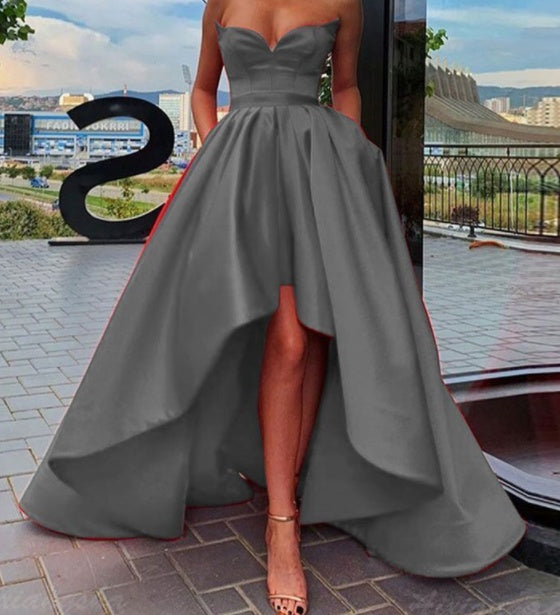 Bridesmaid Satin Dress with high-Low Shirt.