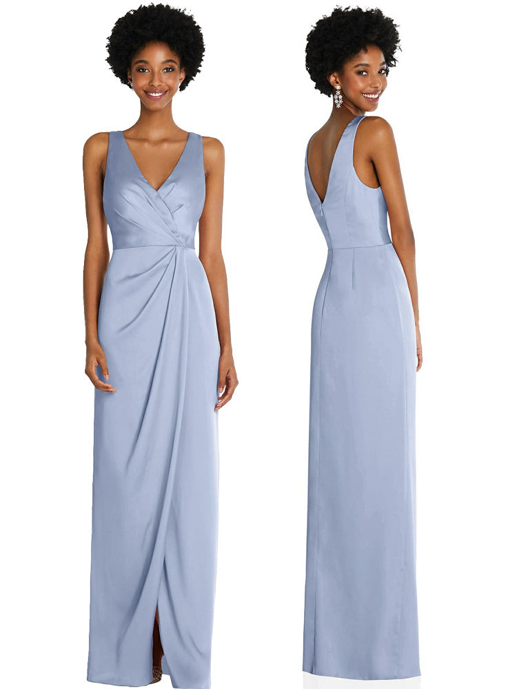 Satin Slimming And Shading Sky Blue Bridesmaid Dresses