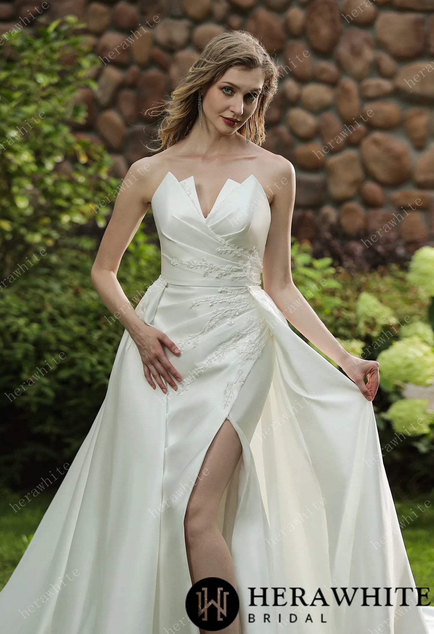 Strapless Silky Satin Wedding Dress With Detachable Overskirt