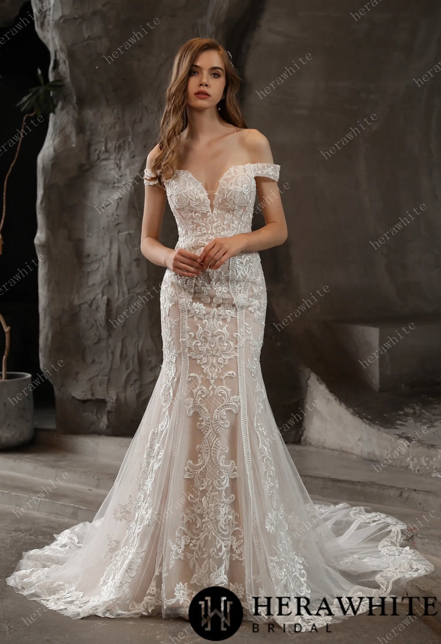 Gorgeous Lace Fit and Flare Bridal Gown with Detachable Train