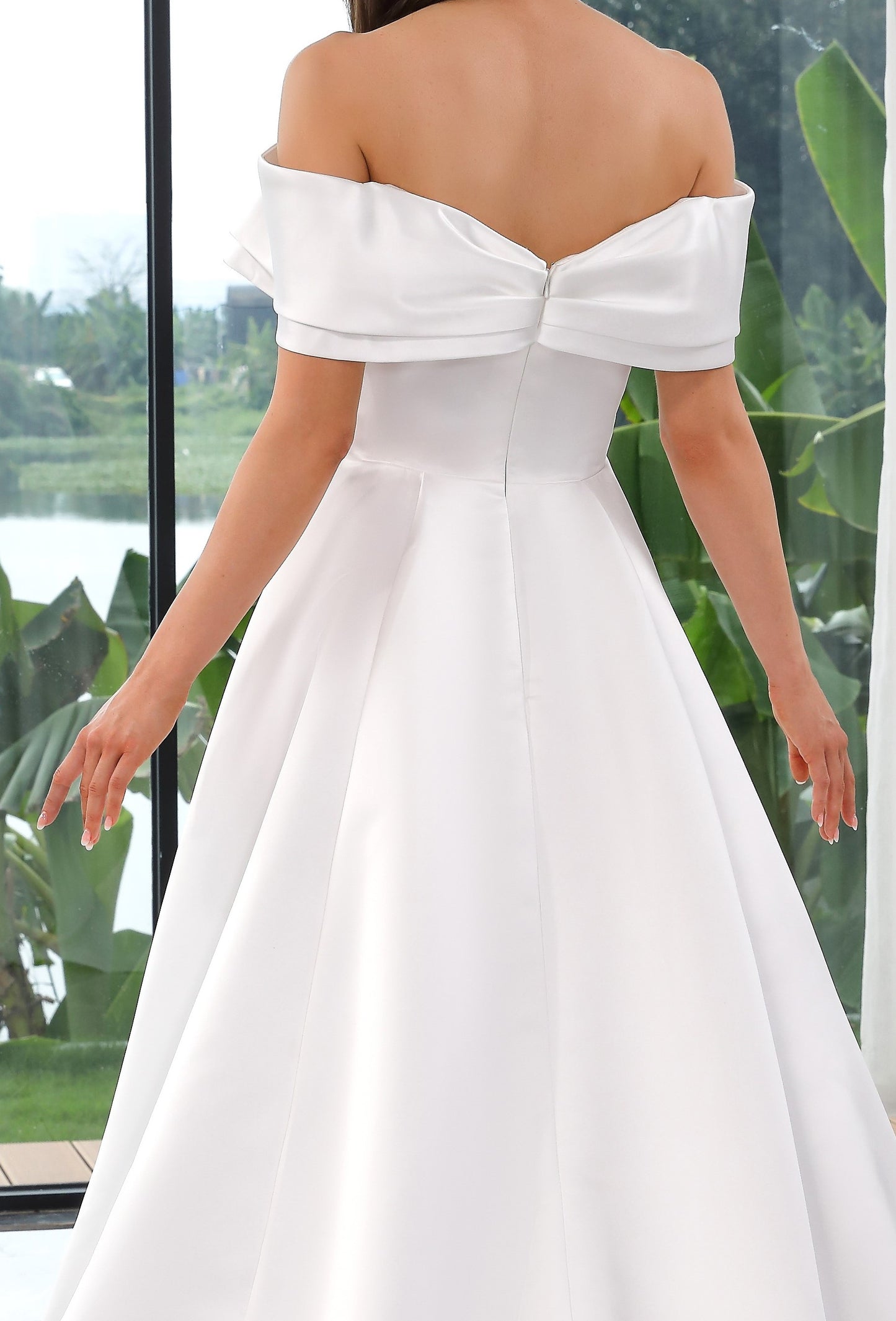 Beautiful Satin A-line Wedding Gown with Bateau Neckline