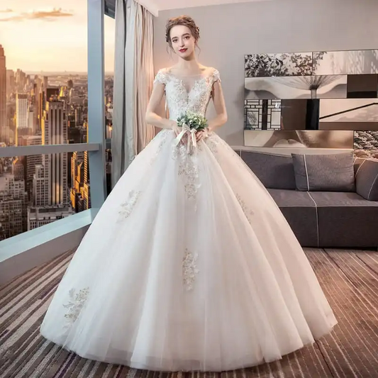 Elegant Crochet Hollow Out Lace Wedding Gown