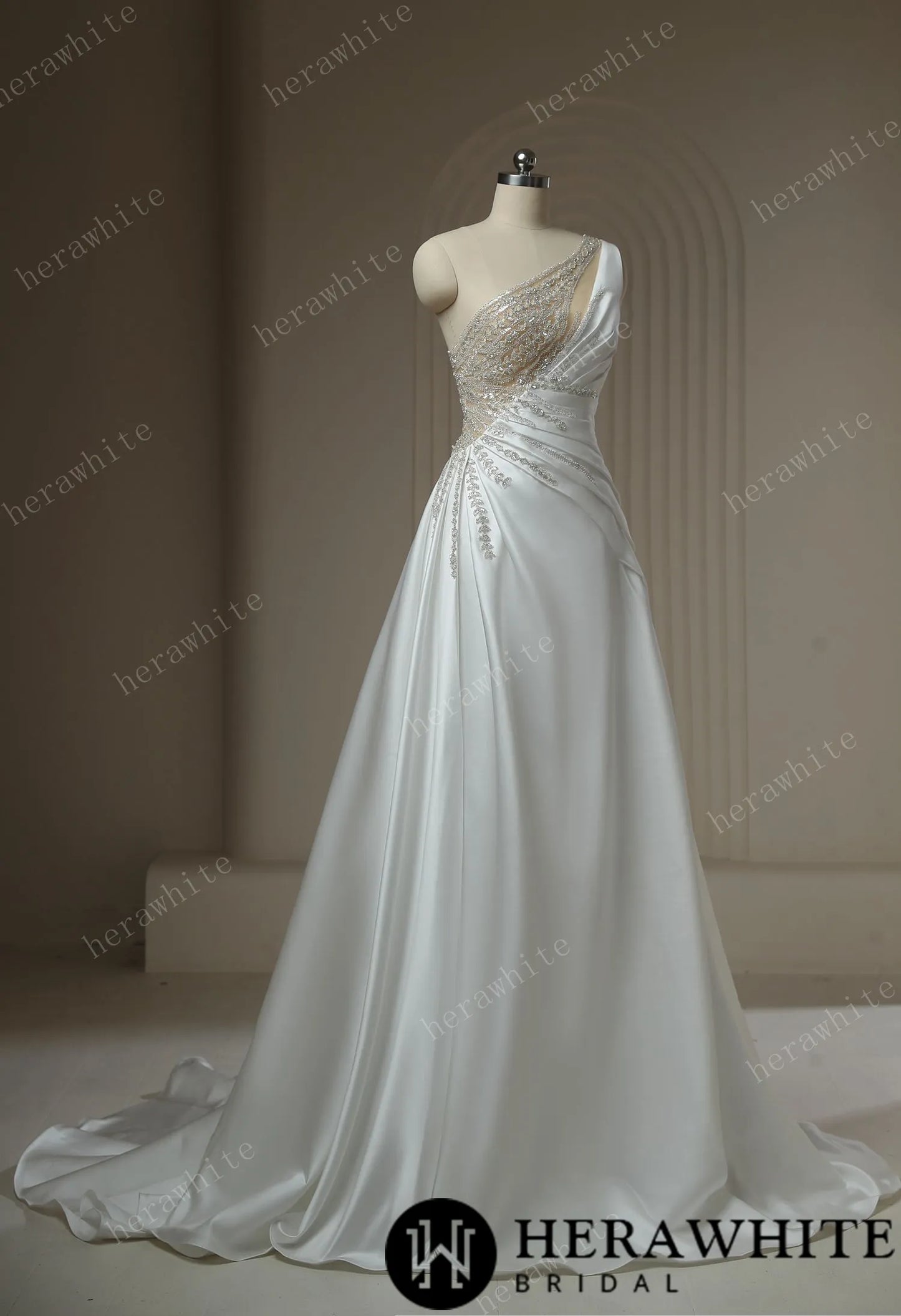 Rhinestone Draped Illusion Back Wedding Dress By HeraWhite