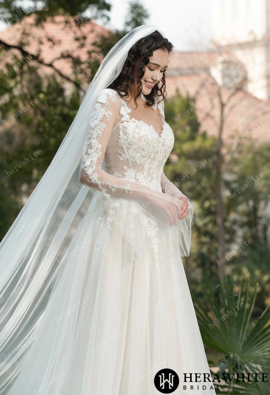 Cathedral Length Floral Lace Sequin Embroidered Wedding Veil Veil