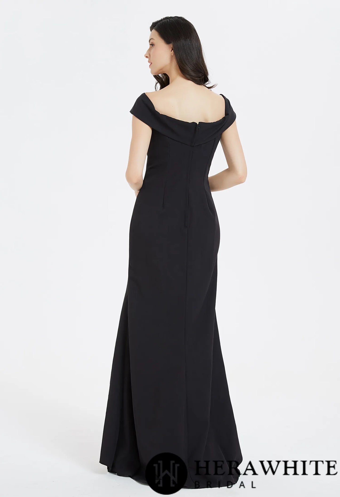 Classic Off The Shoulder Split Long Bridesmaid Dress (Plus Size)