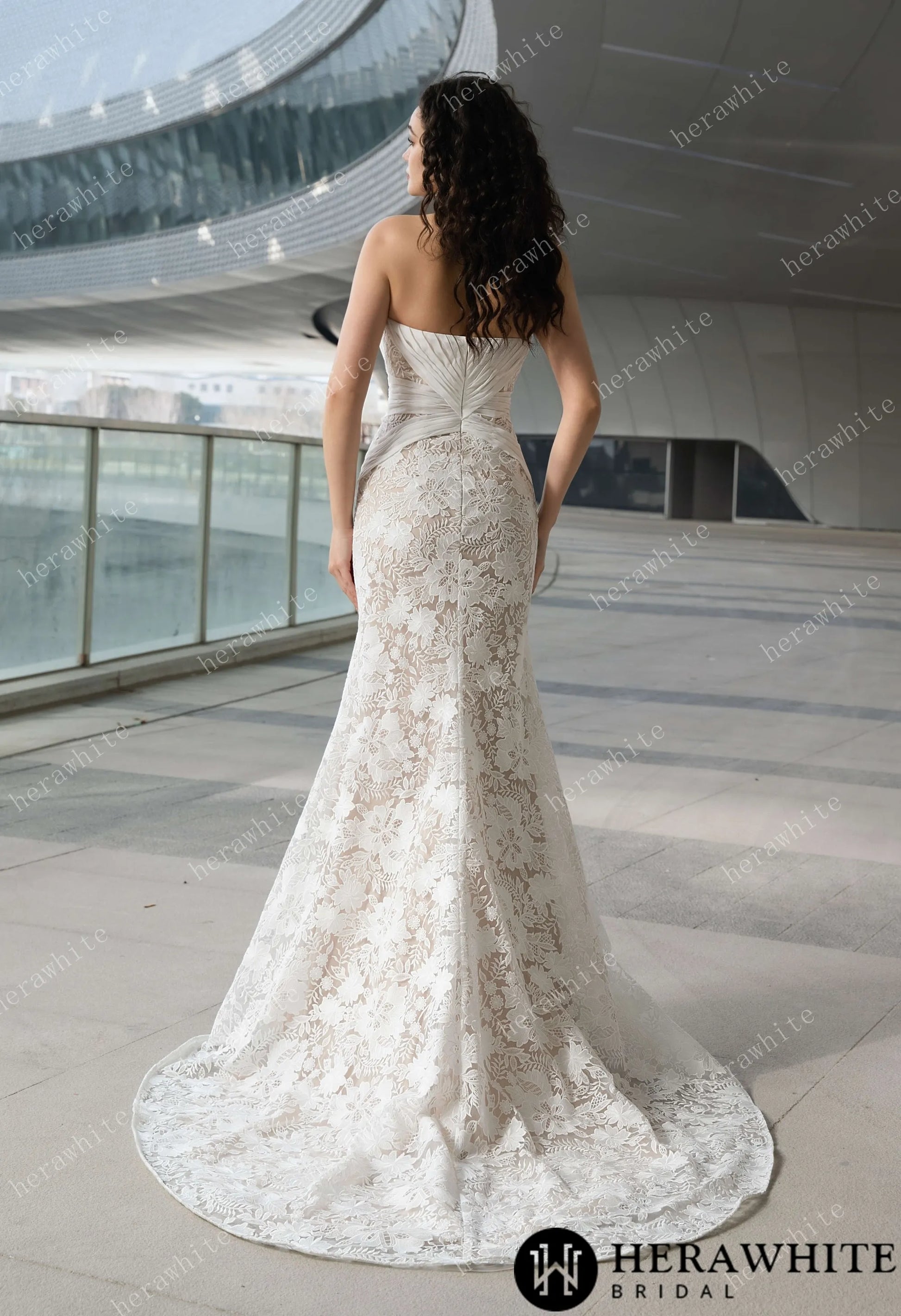 Back view of  the Ruth- Pleated Mermaid Wedding Dress design
