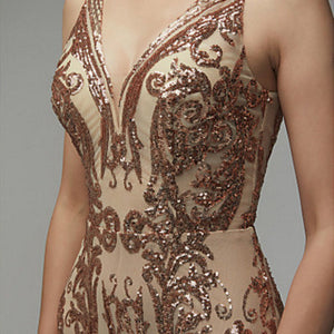 Gold Sequin Ladies Formal Evening Gown