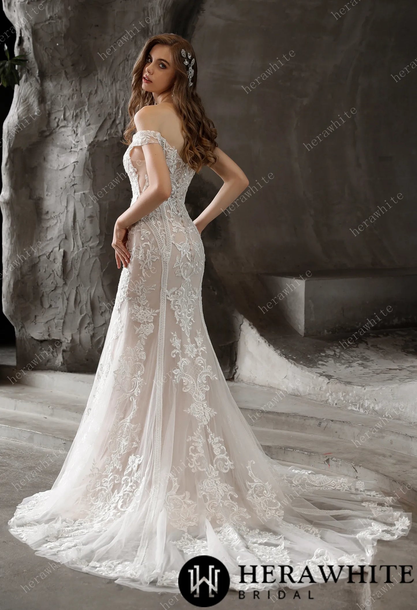 Gorgeous Lace Fit and Flare Bridal Gown with Detachable Train