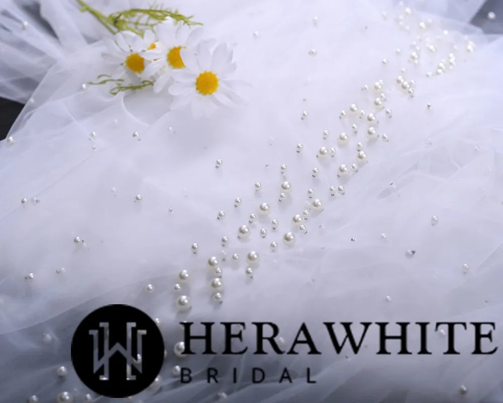 Herawhite Bridal Waterfall Cathedral Pearl Wedding Veil
