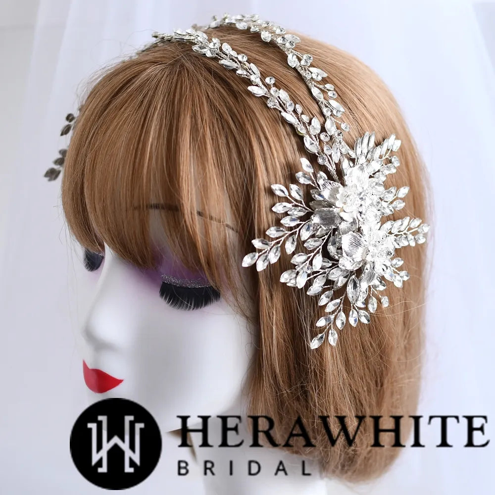 Fashion Flower Rhinestones Double Strand Headband