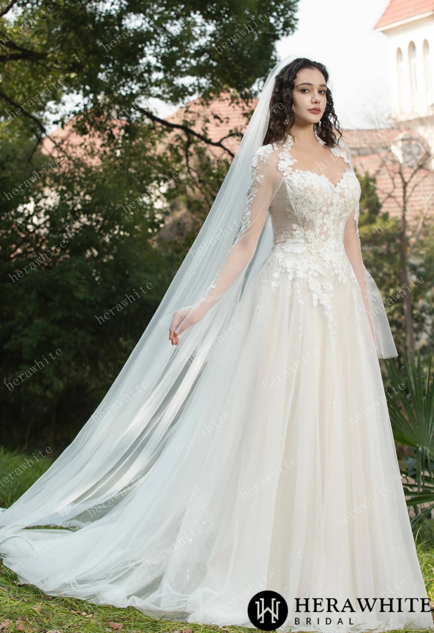 Cathedral Length Floral Lace Sequin Embroidered Wedding Veil Veil