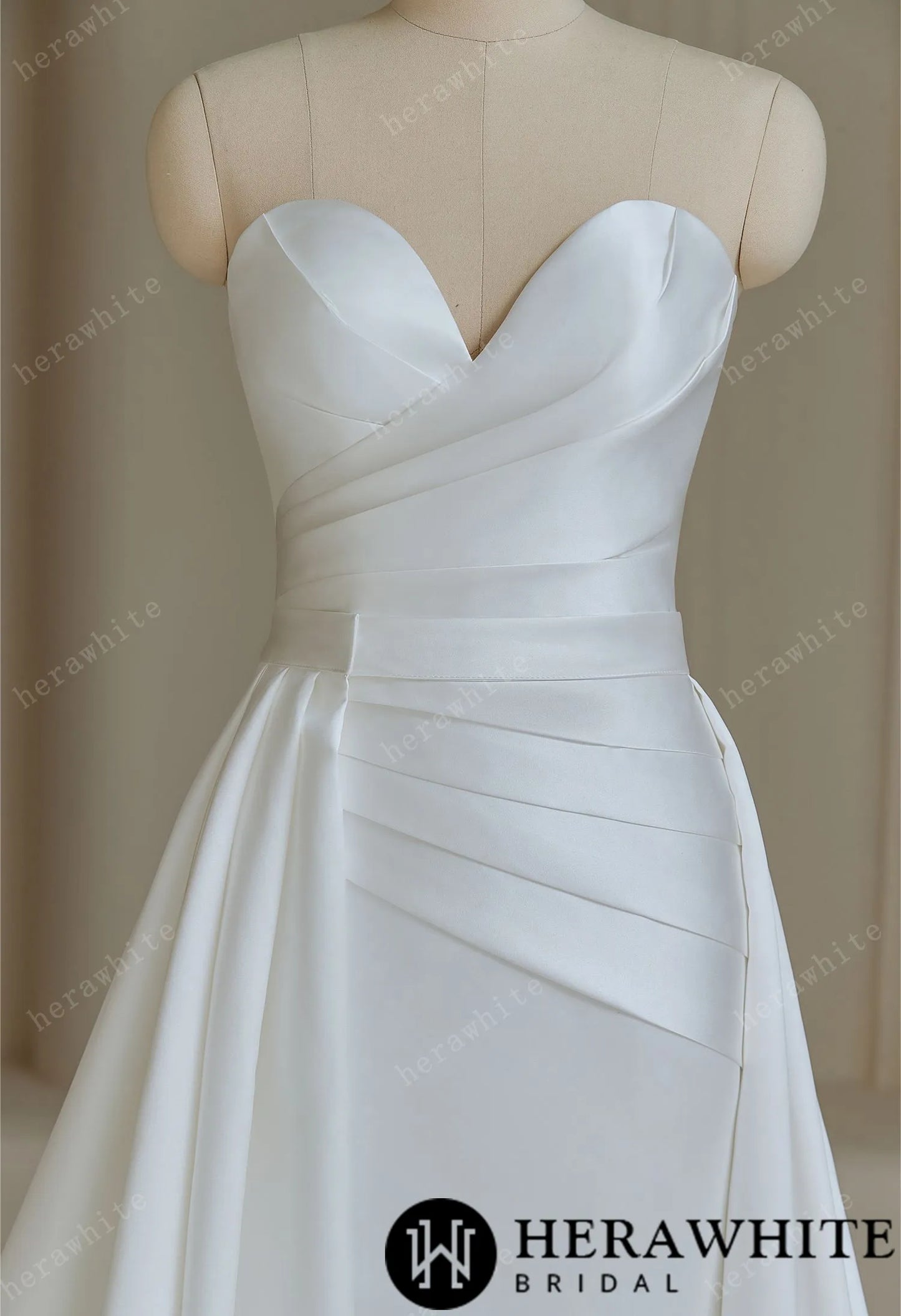 Sweetheart pleated Satin Mermaid Wedding Dress with Overskirt