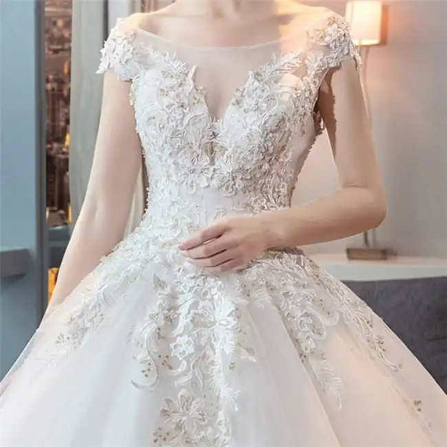 Elegant Crochet Hollow Out Lace Wedding Gown